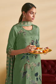 Bemberg slub Silk Function Wear Salwar Suit In Green Color With Digital Print Work